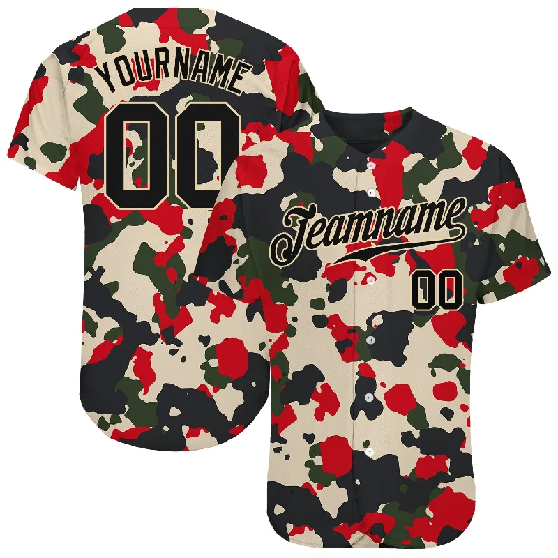 Custom Baseball Jersey with Full Name-Custom Camo Black-Cream 3D Authentic Salute To Service Baseball Jersey