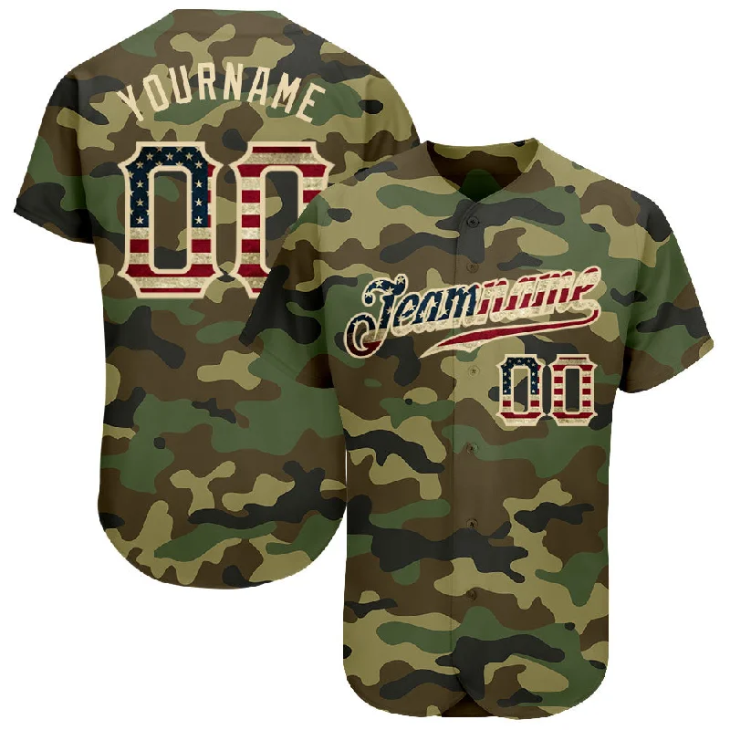 Baseball Jersey for Baseball Fans Club-Custom Camo Vintage USA Flag-Cream Authentic Salute To Service Baseball Jersey