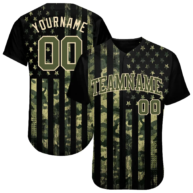 Custom Baseball Jersey-Custom Camo Olive-Cream 3D American Flag Authentic Salute To Service Baseball Jersey