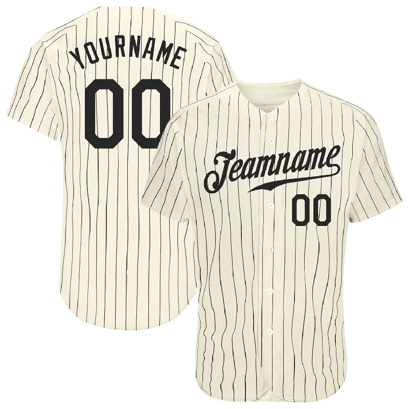 Baseball Jersey for School Championship-Custom Cream Black Pinstripe Black Authentic Baseball Jersey