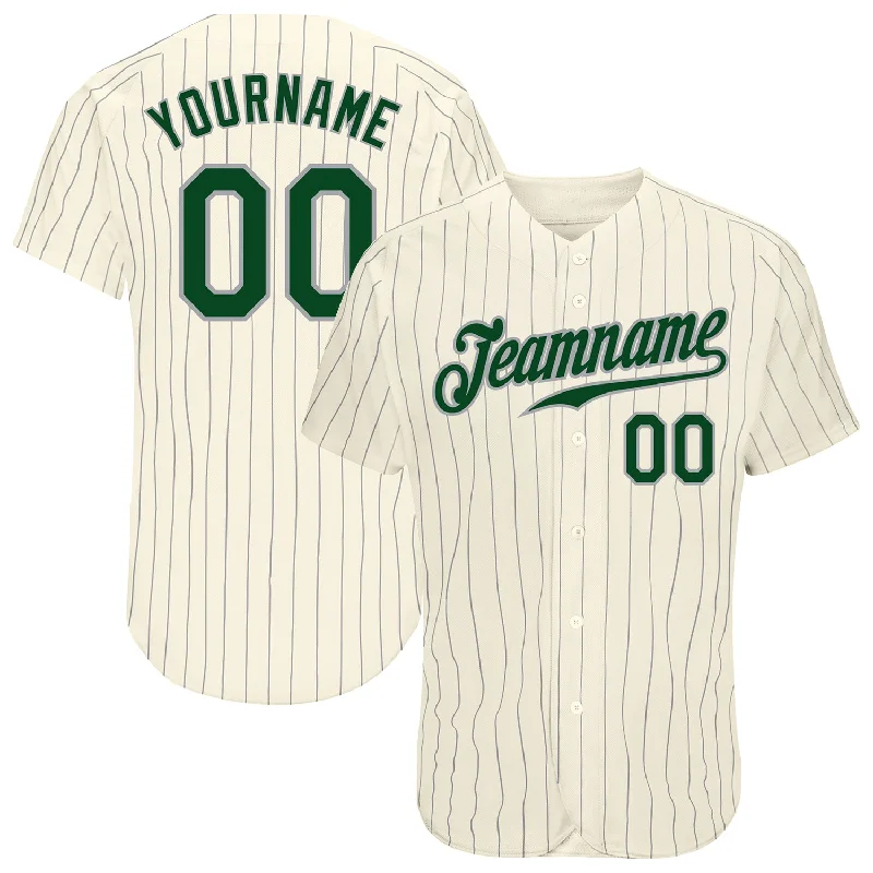 Baseball Jersey for Vintage Players-Custom Cream Gray Pinstripe Green-Gray Authentic Baseball Jersey