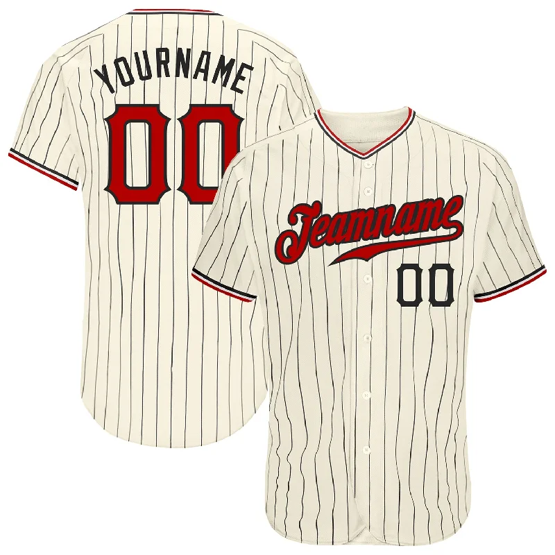 Personalized Baseball Jersey for Teams-Custom Cream Black Pinstripe Red Black-White Authentic Baseball Jersey