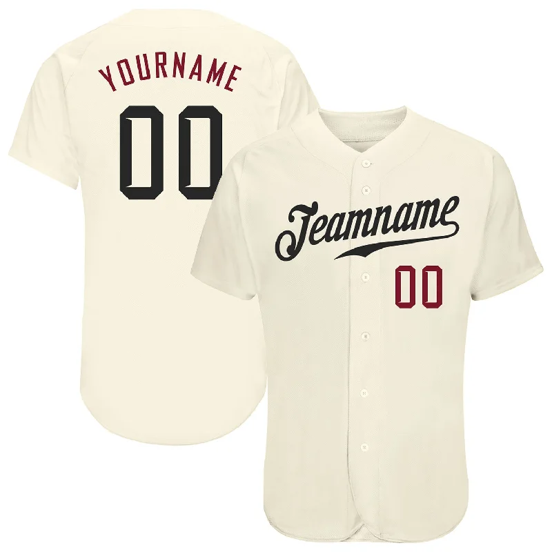 Custom Youth Baseball Jersey-Custom Cream Black-Crimson Authentic Baseball Jersey