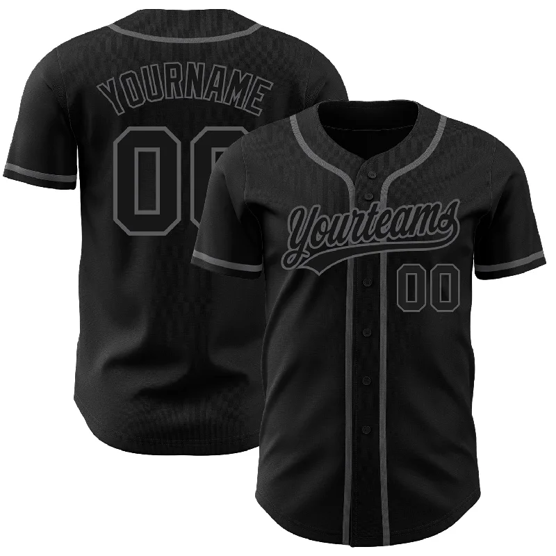 Baseball Jersey with Seasonal Design-Custom Black Black-Steel Gray Authentic Baseball Jersey