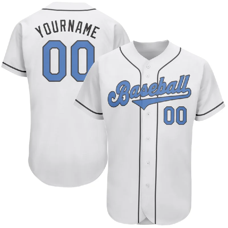 Baseball Jersey for Sports Enthusiasts-Custom White Light Blue-Steel Gray Authentic Father's Day Baseball Jersey