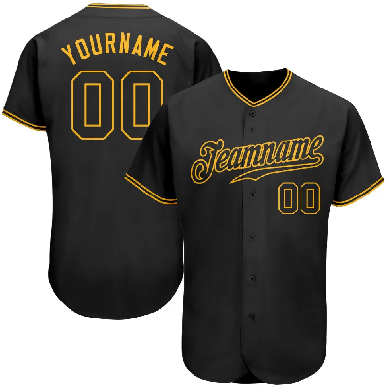 Baseball Jersey for Adult-Custom Black Black-Gold Authentic Baseball Jersey