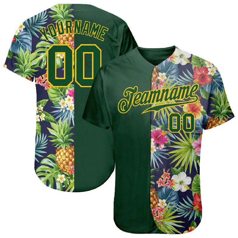 Baseball Jersey with Vintage Style-Custom 3D Pattern Design Tropical Pattern With Pineapples Palm Leaves And Flowers Authentic Baseball Jersey