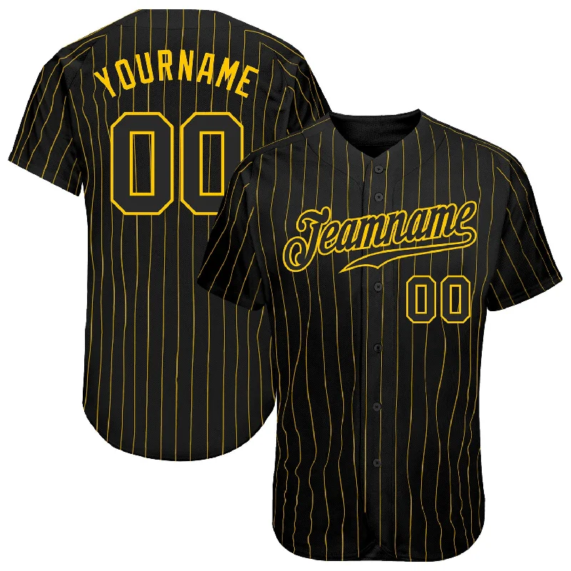 Baseball Jersey with Logo-Custom Black Gold Pinstripe Black-Gold Authentic Baseball Jersey