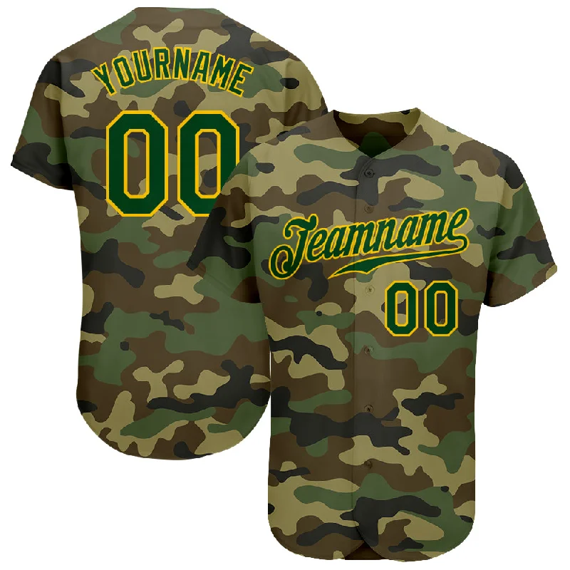 Baseball Jersey with Button Front-Custom Camo Green-Gold Authentic Salute To Service Baseball Jersey