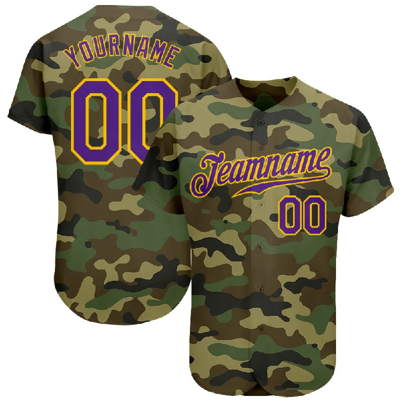 Baseball Jersey with Player Customization-Custom Camo Purple-Gold Authentic Salute To Service Baseball Jersey