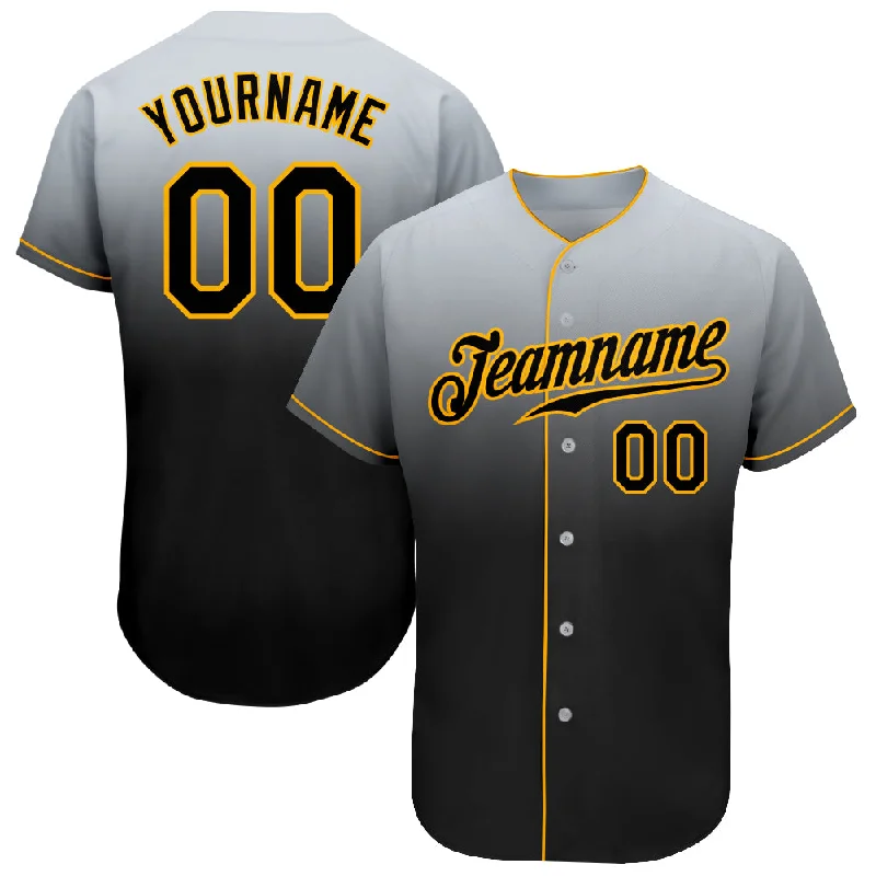 Baseball Jersey for Baseball Enthusiasts-Custom Gray Black-Gold Authentic Fade Fashion Baseball Jersey