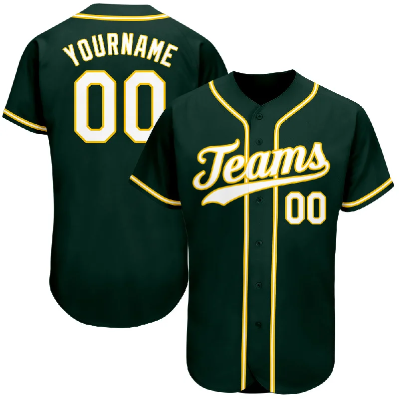 Baseball Jersey for Men-Custom Green White-Gold Authentic Baseball Jersey