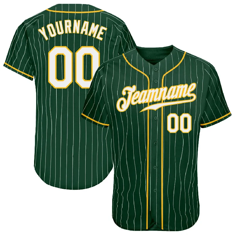 Personalized Baseball Jersey for Teams-Custom Green White Pinstripe White-Gold Authentic Baseball Jersey