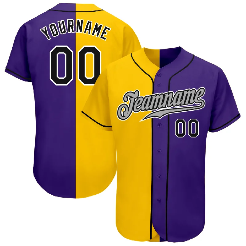 Custom Baseball Jersey for Event-Custom Purple Black-Yellow Authentic Split Fashion Baseball Jersey