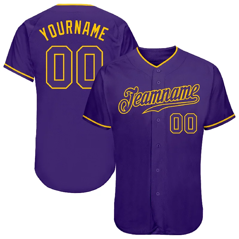 Authentic Baseball Jersey-Custom Purple Purple-Gold Authentic Baseball Jersey