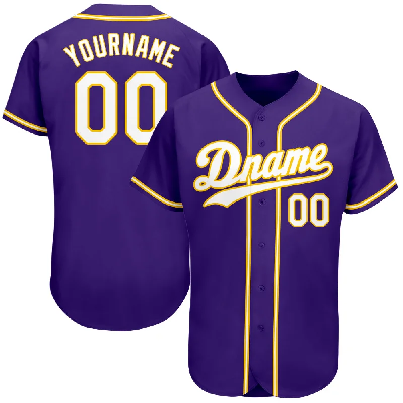 Baseball Jersey with Adjustable Fit-Custom Purple White-Gold Authentic Baseball Jersey