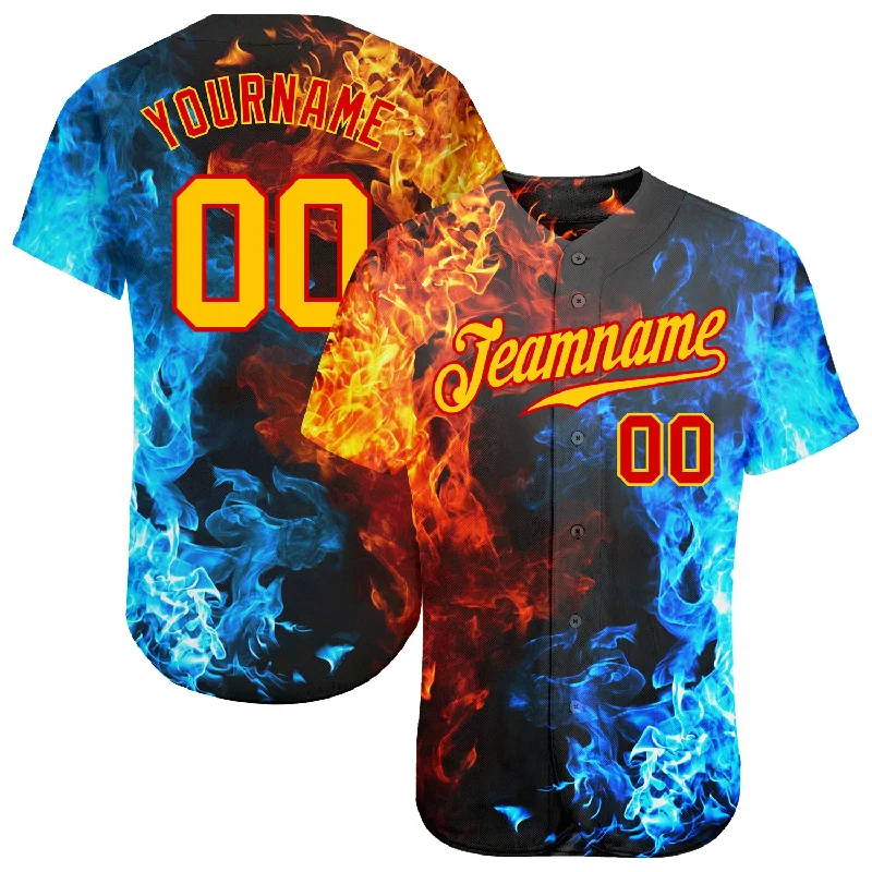 Baseball Jersey for Tournament-Custom Red Gold 3D Pattern Design Flame Authentic Baseball Jersey