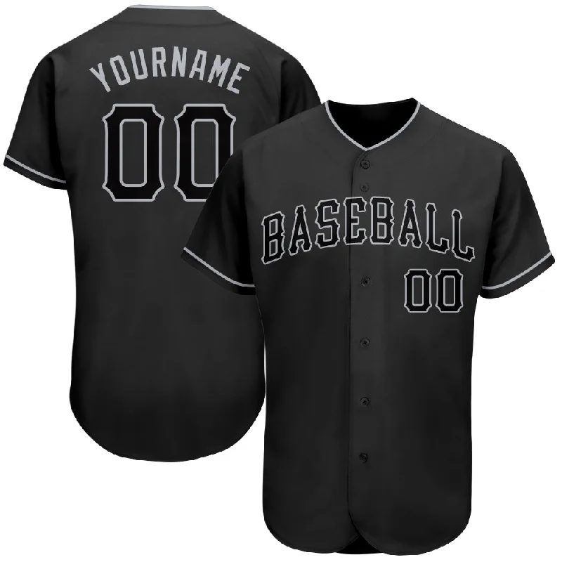 Custom Baseball Jersey-Custom Black Black-Gray Authentic Baseball Jersey