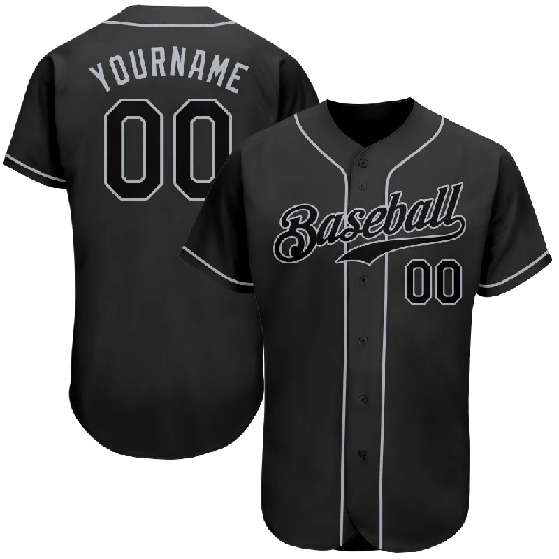 Baseball Jersey with Short Sleeves-Custom Black Black-Gray Authentic Baseball Jersey