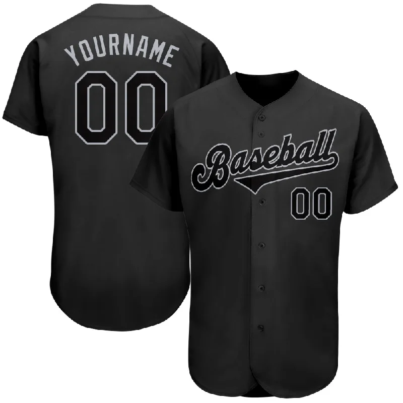 Baseball Jersey for School Championship-Custom Black Black-Gray Authentic Baseball Jersey