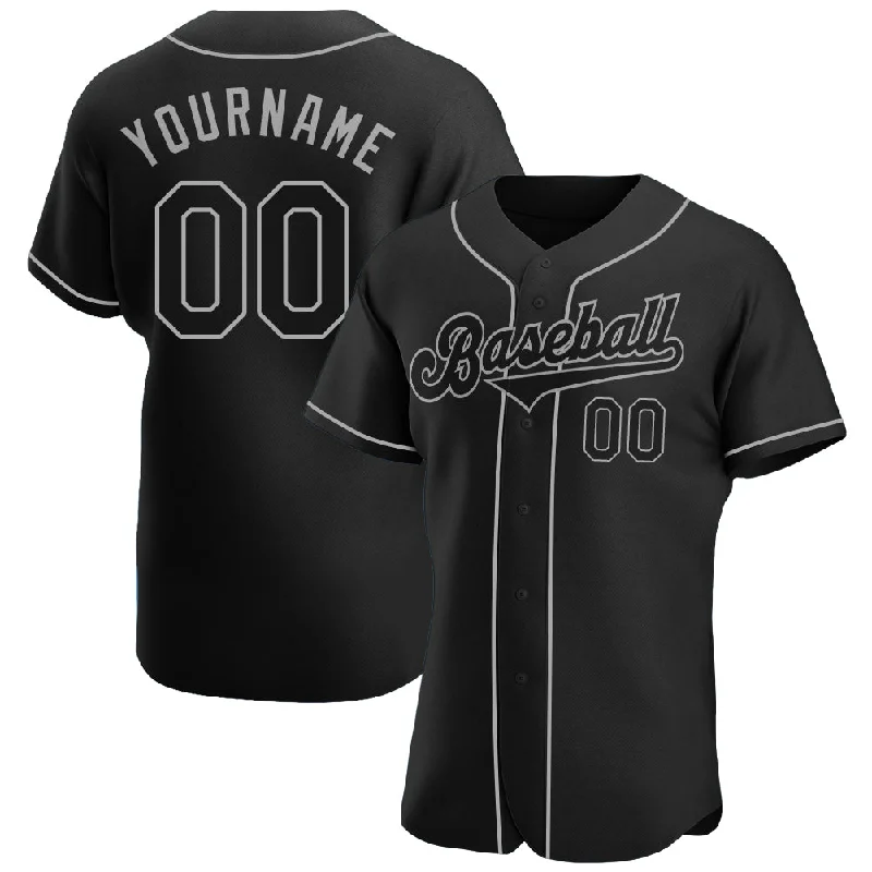 Custom Baseball Jersey with Initials-Custom Black Black-Gray Authentic Baseball Jersey