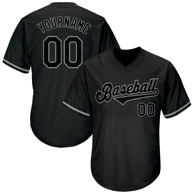 Baseball Jersey with Player Number-Custom Black Black-Gray Authentic Throwback Rib-Knit Baseball Jersey Shirt