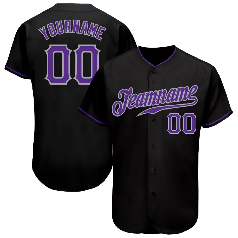 Baseball Jersey for College Teams-Custom Black Purple-Gray Authentic Baseball Jersey