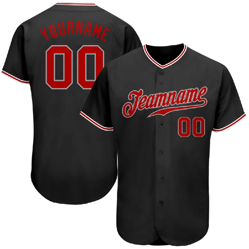 Baseball Jersey with Number-Custom Black Red-Gray Authentic Baseball Jersey