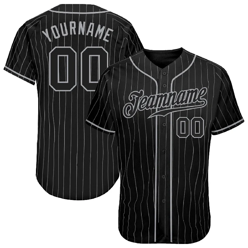 Baseball Jersey for Children-Custom Black Gray Pinstripe Black-Gray Authentic Baseball Jersey