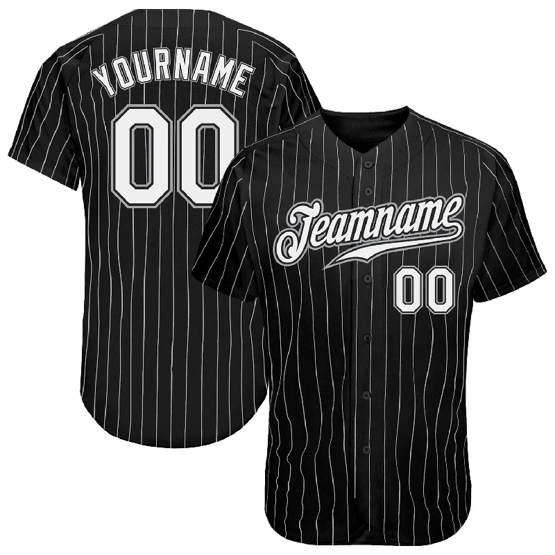 Custom Baseball Jersey with Initials-Custom Black White Pinstripe White-Gray Authentic Baseball Jersey