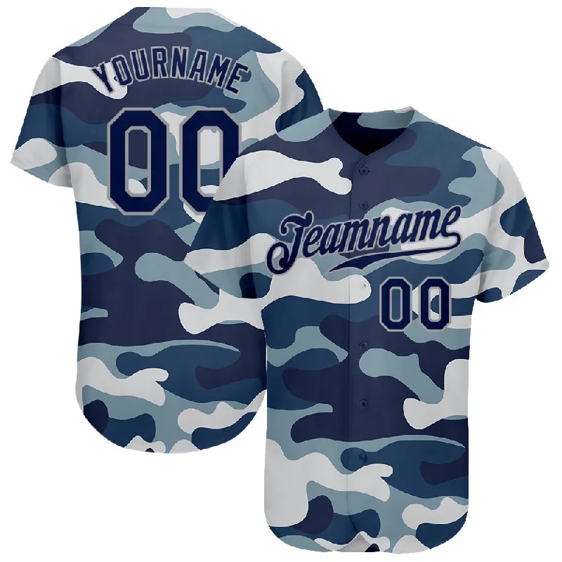 Baseball Jersey for Outdoor Games-Custom Camo Navy-Gray Authentic Salute To Service Baseball Jersey