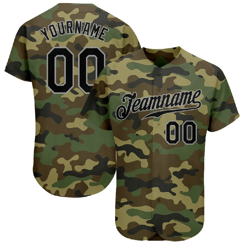 Best Baseball Jersey-Custom Camo Black-Gray Authentic Salute To Service Baseball Jersey