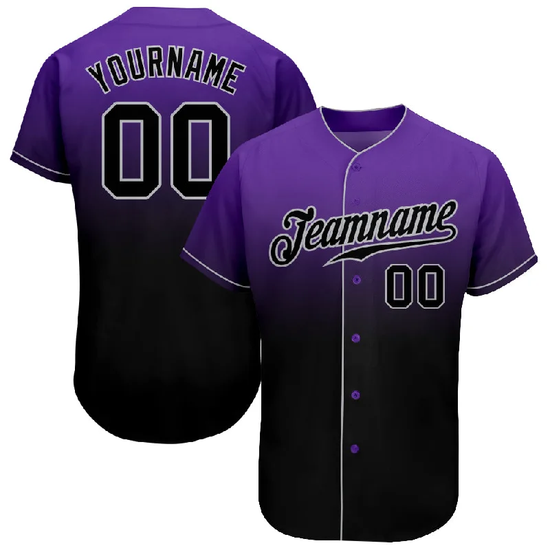 Baseball Jersey for Sports Enthusiasts-Custom Purple Black-Gray Authentic Fade Fashion Baseball Jersey