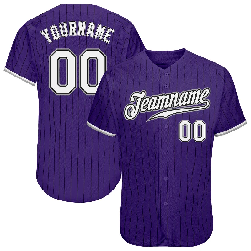 Vintage Baseball Jersey-Custom Purple Black Pinstripe White-Gray Authentic Baseball Jersey