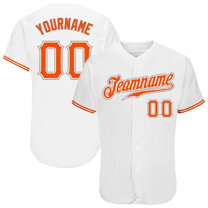 Baseball Jersey for Baseball Leagues-Custom White Orange-Gray Authentic Baseball Jersey