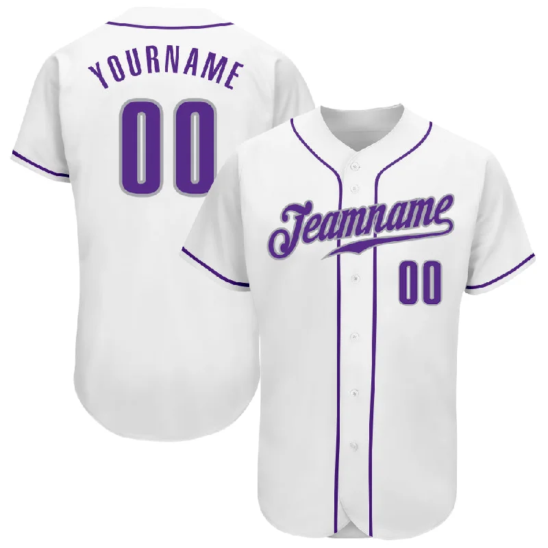 Baseball Jersey with Cool Technology-Custom White Purple-Gray Authentic Baseball Jersey