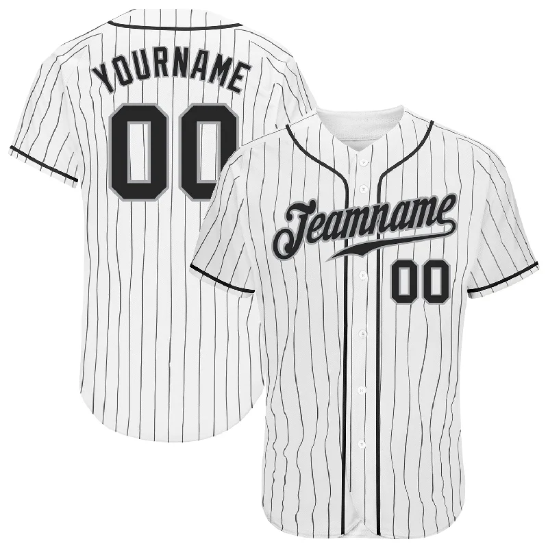 High-End Baseball Jersey-Custom White Black Pinstripe Black-Gray Authentic Baseball Jersey