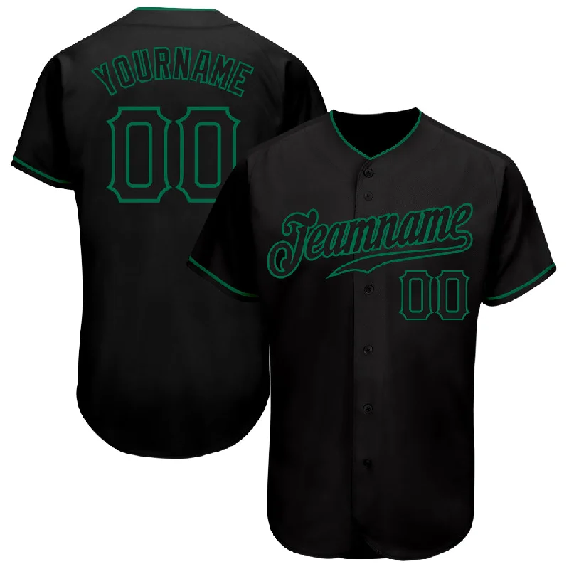 Custom Baseball Jersey Design-Custom Black Black-Kelly Green Authentic Baseball Jersey