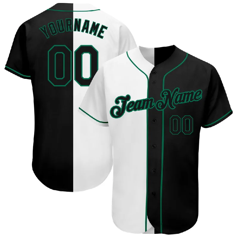 Baseball Jersey with Cool Print Design-Custom White-Black Kelly Green Authentic Split Fashion Baseball Jersey