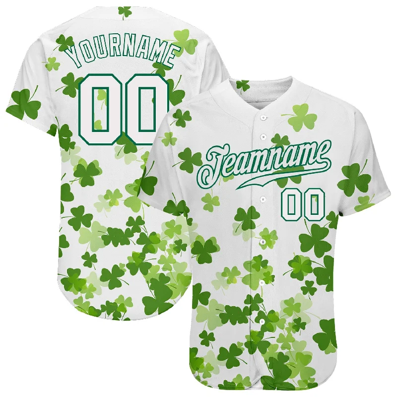 Baseball Jersey for League Players-Custom White White-Kelly Green 3D Pattern Design Authentic St. Patrick's Day Baseball Jersey