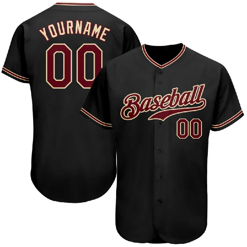 Baseball Jersey for Fan Support-Custom Black Crimson-City Cream Authentic Baseball Jersey