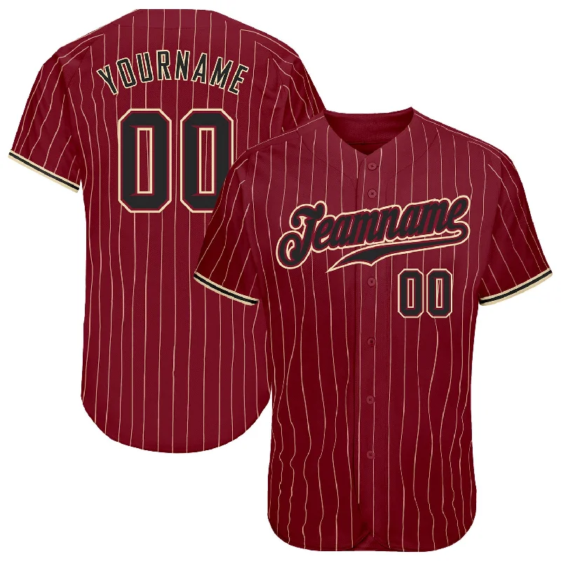 Baseball Jersey for College Players-Custom Crimson Cream Pinstripe Black-City Cream Authentic Baseball Jersey