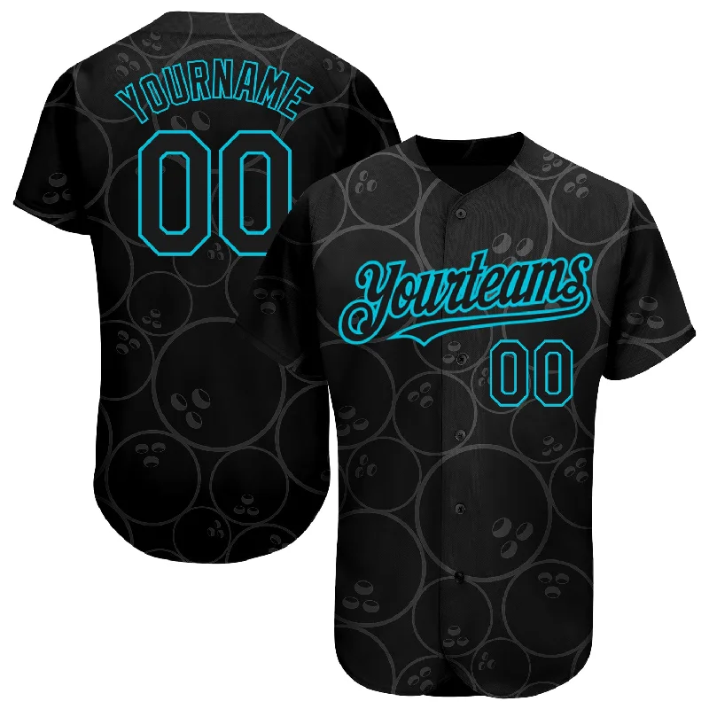 Baseball Jersey with Player Customization-Custom Black Lakes Blue 3D Pattern Design Bowling Ball Authentic Baseball Jersey