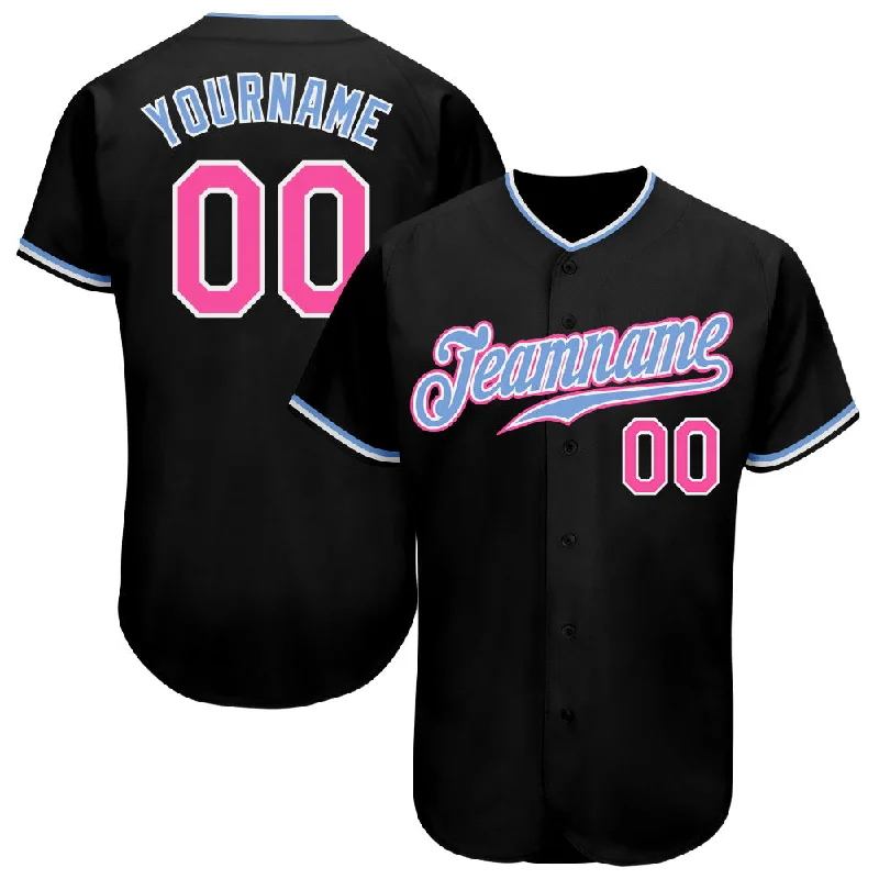 Baseball Jersey with Team Names-Custom Black Pink-Light Blue Authentic Baseball Jersey