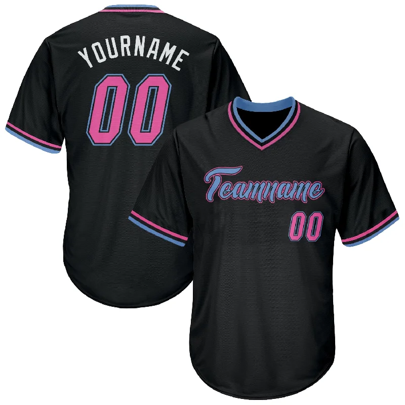 Baseball Jersey with Various Colors-Custom Black Pink-Light Blue Authentic Throwback Rib-Knit Baseball Jersey Shirt