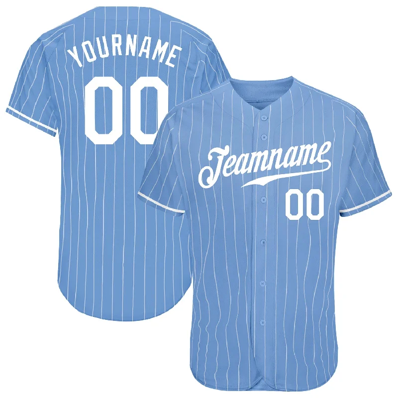 Baseball Jersey for Softball Teams-Custom Light Blue White Pinstripe White Authentic Baseball Jersey