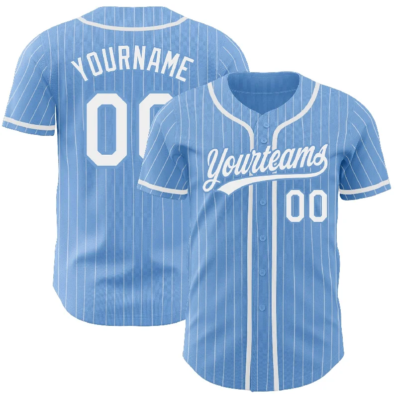 Baseball Jersey for Men-Custom Light Blue White Pinstripe White Authentic Baseball Jersey