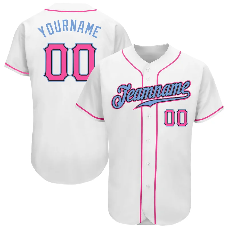 Baseball Jersey for Sports Teams-Custom White Pink-Light Blue Authentic Baseball Jersey