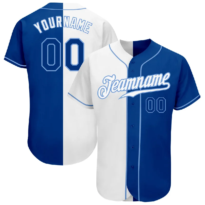 Baseball Jersey with Club Details-Custom White Royal-Light Blue Authentic Split Fashion Baseball Jersey