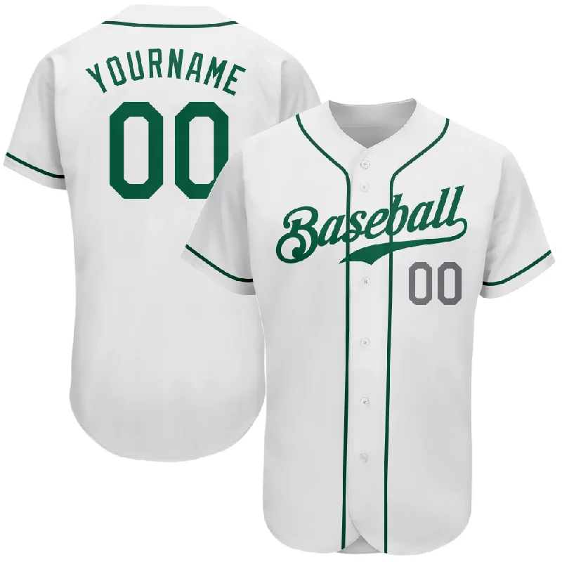 Baseball Jersey for Senior League-Custom White Kelly Green-Light Gray Authentic Baseball Jersey